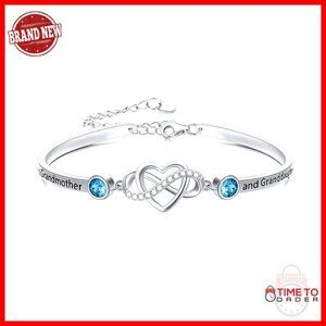 Sterling Silver Adjustable Infinity Heart Bangle Bracelet with Crystals